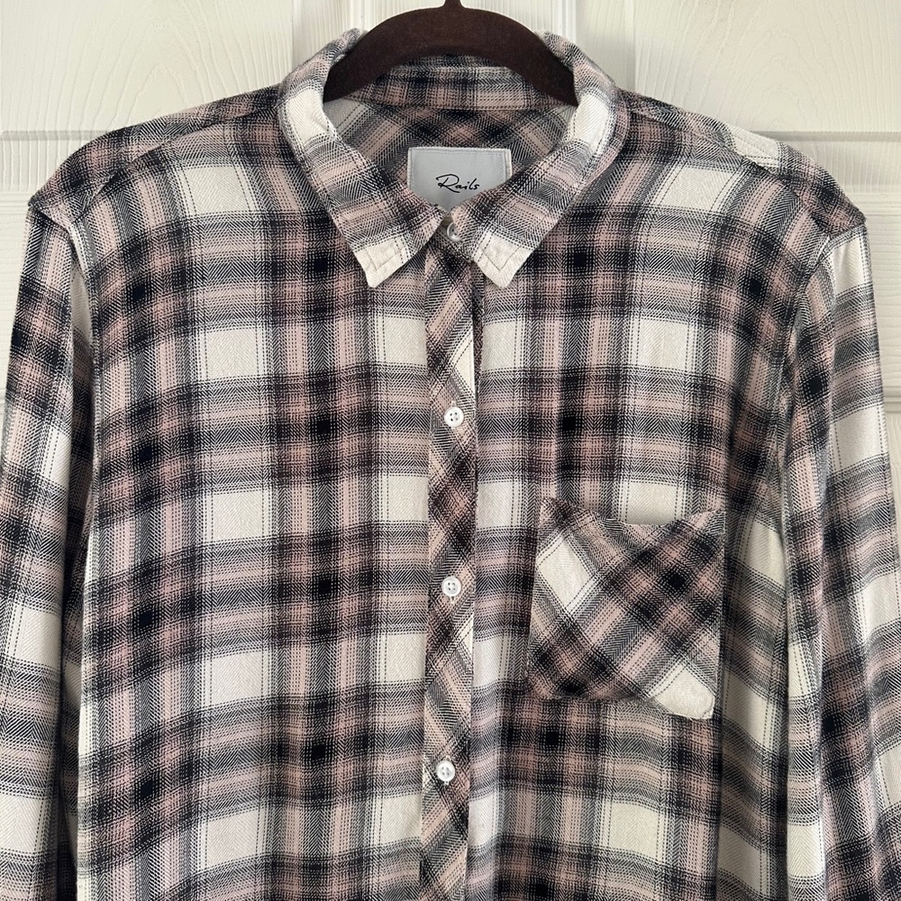 Rails Hunter Shirt Plaid Button Up Long Sleeve Ivory Coal Blush Size Medium - Picture 5 of 15